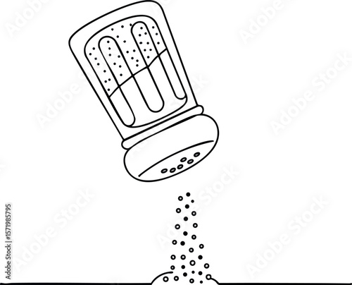 Salt shaker pouring seasoning with simple line art vector illustration kitchen condiment design