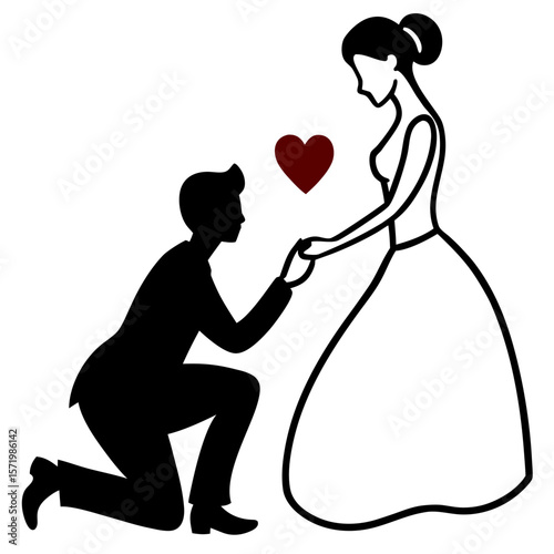 Romantic Couple Silhouette Wedding Proposal Elegant Design Vector Illustration