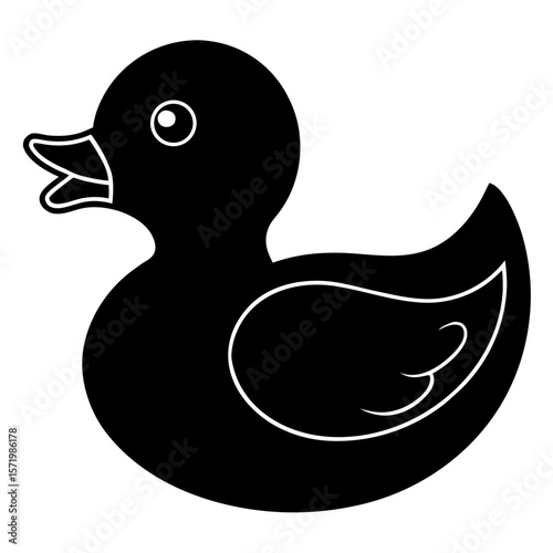 Simple Black Rubber Duck Toy Childrens Bathtime Icon Graphic