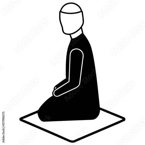 Muslim man kneeling prayer black silhouette simple icon design