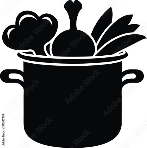 Veggies in cooking pot vector silhouette
