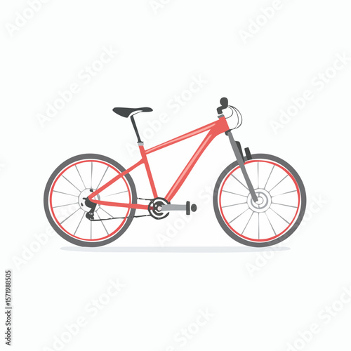 A vibrant illustration of a red mountain bike isolated on a white background.
