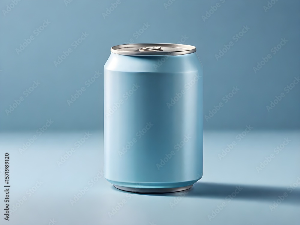 Minimal Background of Light Blue Drink Can with Matte Texture and Soft Shadow Minimal Background of Light Blue Drink Can with Matte Texture and Soft Shadow