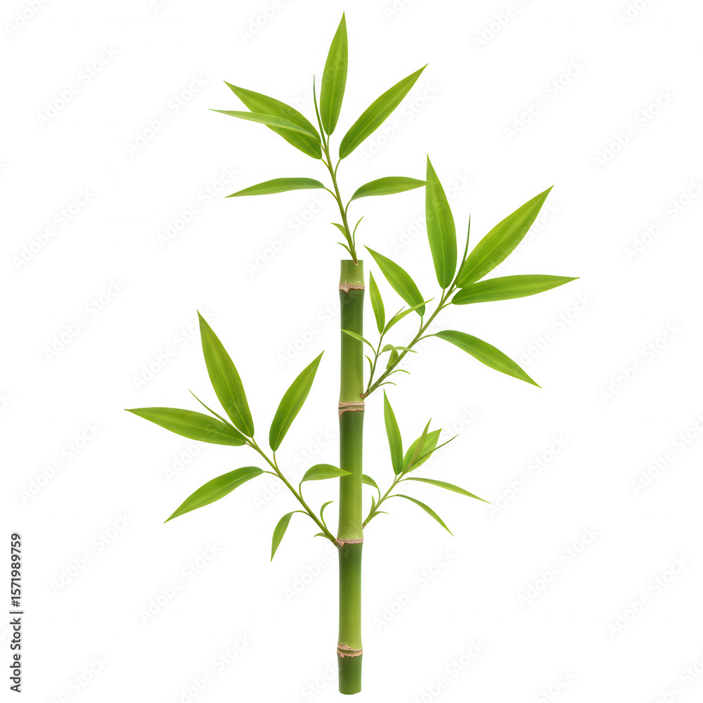 Fototapeta premium A vibrant green bamboo stalk with lush leaves isolated on transparent background