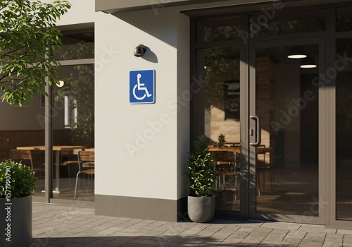 Accessible entrance marked with a handicap sign offers inclusivity and convenience