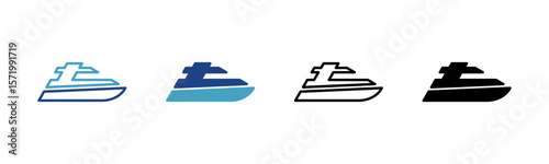 Simple icons of cruise ships, travel agents, ferries or focused on holiday cruises allow passengers to visit multiple destinations in one trip.