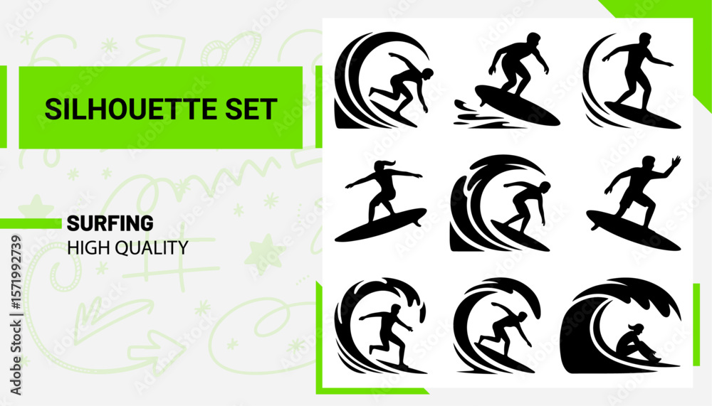 Fototapeta premium Unique and high quality surfing Silhouette set