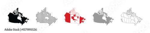 Canada map with canadian flag vector illustration. Dotted composition and a grayscale map of canada.