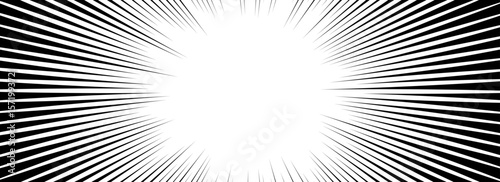 Comic speed lines background. Cartoon book explosion effect. Black radial linear pattern frame. Pop art flash beams or rays. Manga or anime sun burst wallpaper. Vector superhero impact backdrop