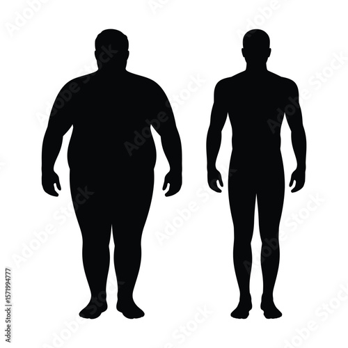 Silhouette comparison of an overweight person and a fit person side by side