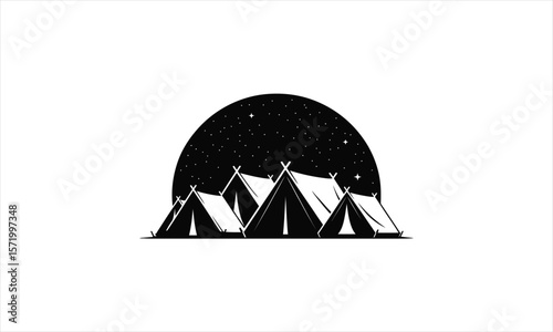Camping adventure scene silhouette