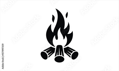 Campfire scene with flames and smoke silhouette