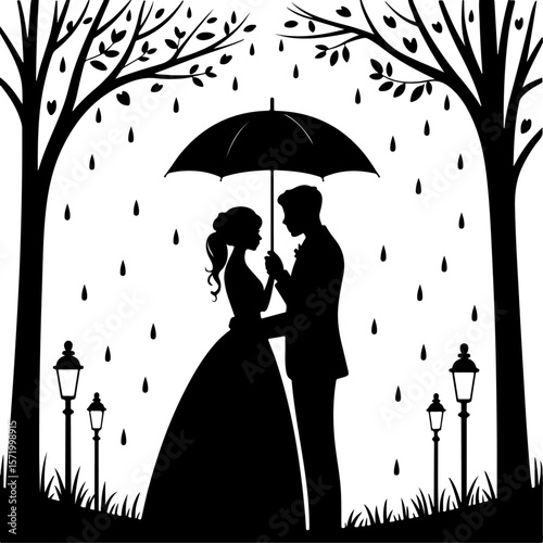 Forever in Love – Romantic Wedding Couple Silhouette Vector Collection