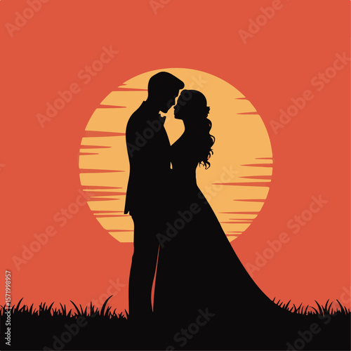 Forever in Love – Romantic Wedding Couple Silhouette Vector Collection