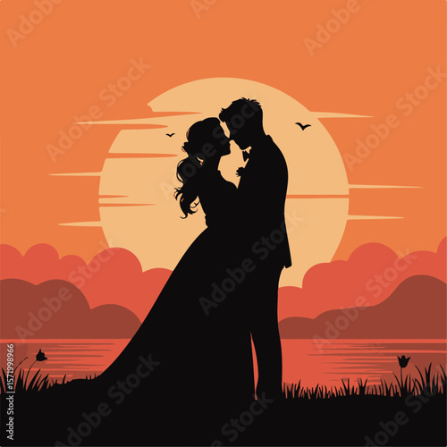Forever in Love – Romantic Wedding Couple Silhouette Vector Collection