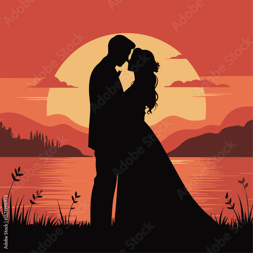 Forever in Love – Romantic Wedding Couple Silhouette Vector Collection