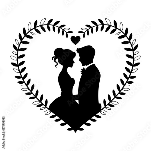 Forever in Love – Romantic Wedding Couple Silhouette Vector Collection
