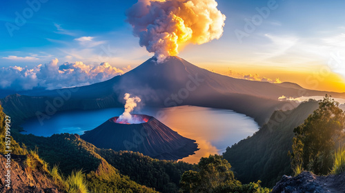 Panorama of active volcano for wallpaper