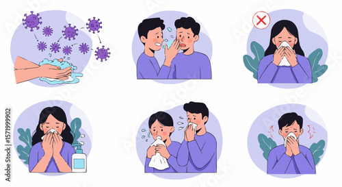 Man and woman with flu take care to wash their hands to avoid spreading viruses and bacteria