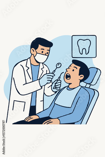 Flat Vector Dentist Checking Patient's Teeth