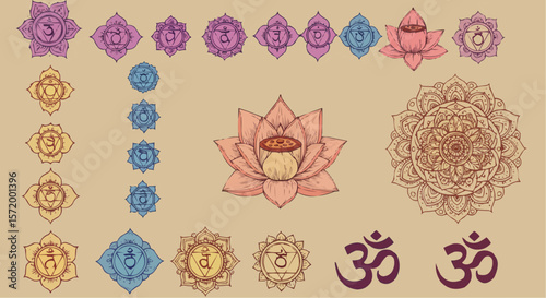 Chakra lotus mandala – spiritual energy centers and yoga symbolism illustration.