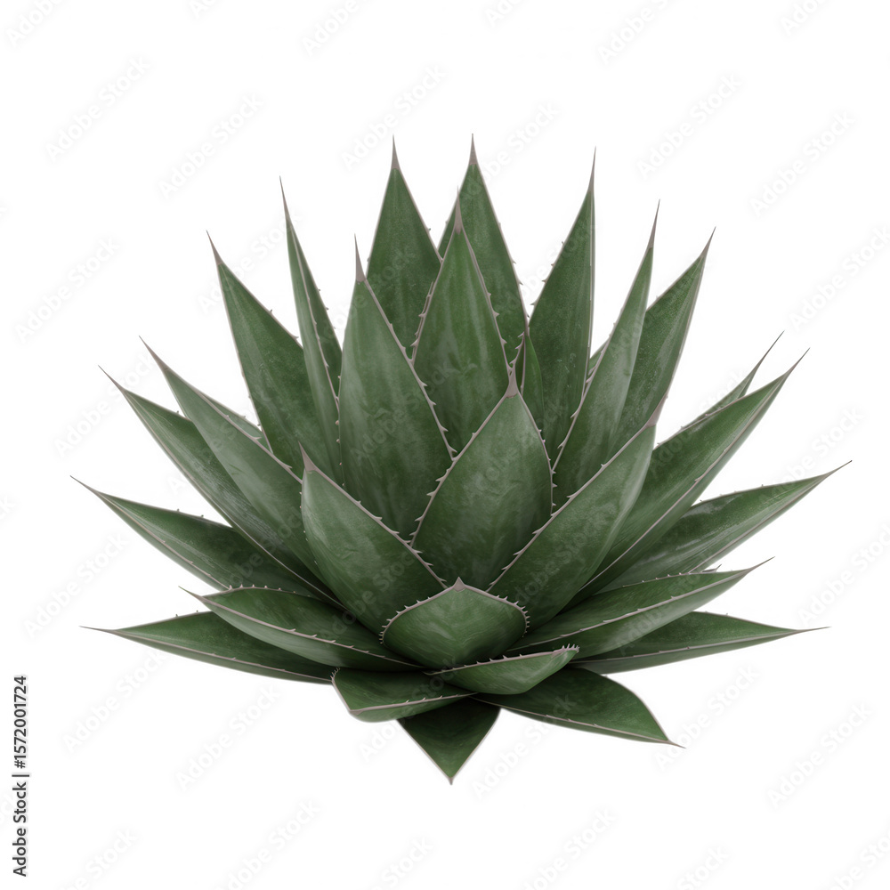 Fototapeta premium A detailed green agave plant with sharp pointed leaves arranged in a rosette pattern isolated on transparent background