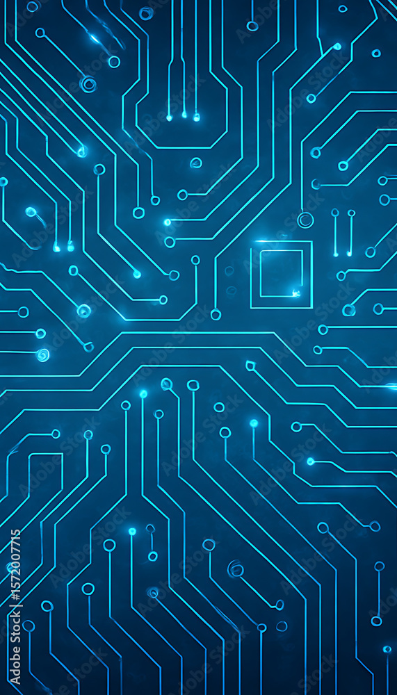 vertical orientation electronic circuit board glowing with blue neon light showing data technology infrastructure in futuristic ai systems vertical orientation electronic circuit board glowing with blue neon light showing data technology infrastructure in futuristic ai systems