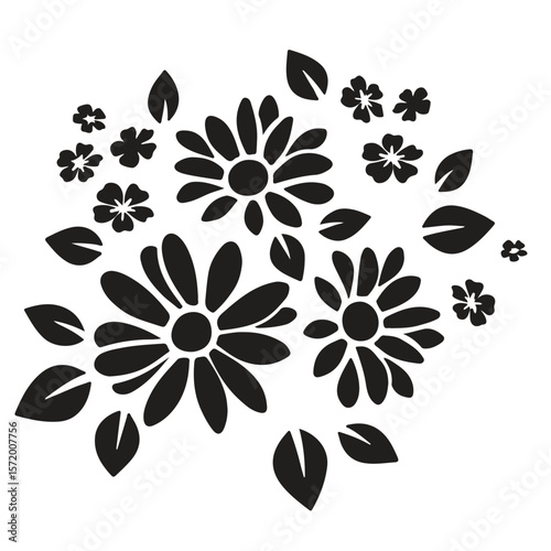 Black and white floral background with decorative flowers and seamless vintage design elements