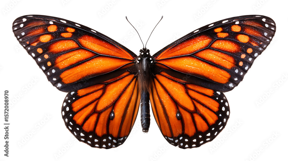 Obraz premium Vibrant Orange Butterfly With Black And White Markings On Transparent Background