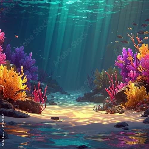 Underwater Vibrant Coral Reef Scene With Sunbeams