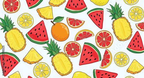 Colorful Pattern of Tropical Fruits Slices.
