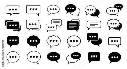 Collection of Black and White Speech Bubbles.