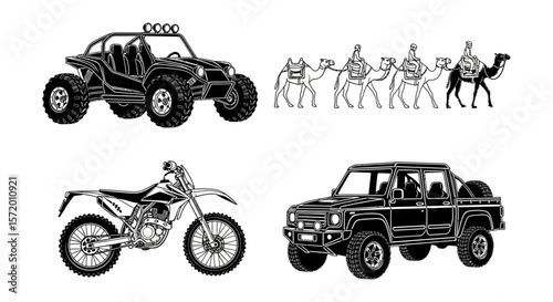 Black and White Illustration of a Rugged Off-Road Buggy.
