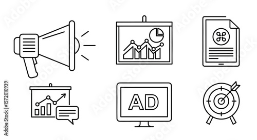 Simple Black and White Megaphone Icon with Sound Waves for Advertising.