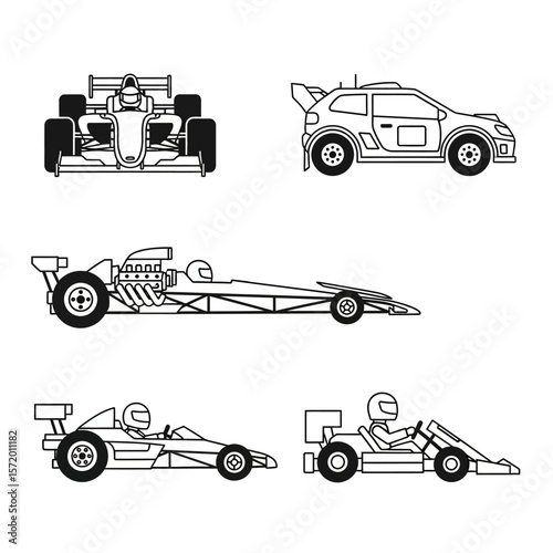 Outline Drawings of Various Racing Cars and Go-Karts.