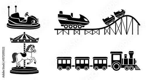 Black and White Amusement Park Rides Collection.