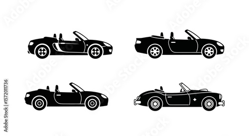 Four Silhouettes of Classic Convertible Cars.