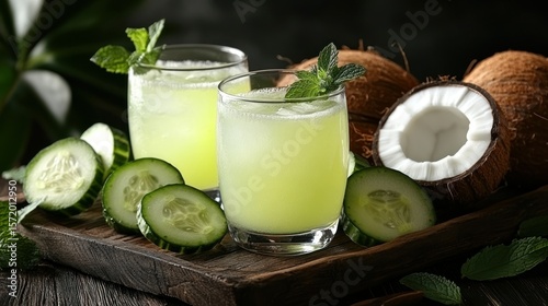 Refreshing cucumber and coconut drinks