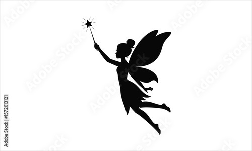 Magical fairy in flight silhouette