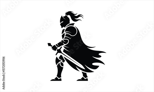 Medieval knight warrior battle pose silhouette