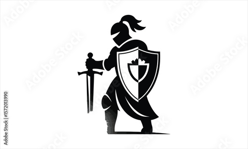 Medieval knight in armor silhouette