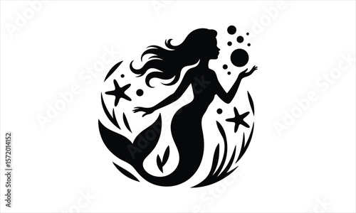 Mystical mermaid under the sea silhouette