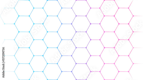 gradient hexagonal tech grid pattern in blue to pink spectrum representing digital connectivity structure and futuristic abstract background