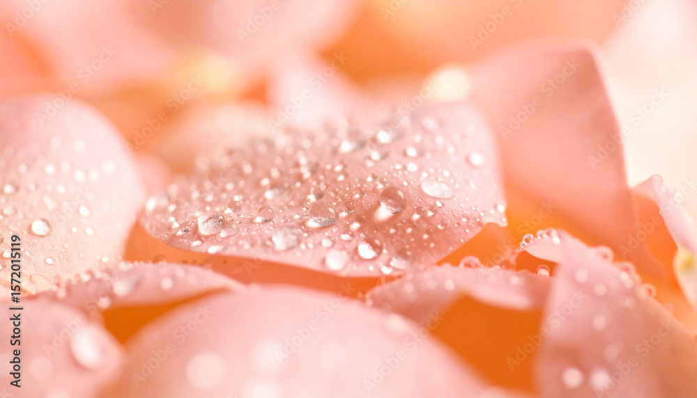 Fototapeta premium macro of dew drops on the petals of a newly bloomed pink rose