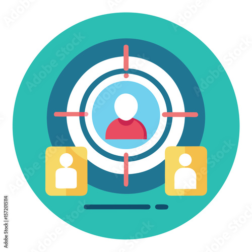 Conceptual illustration representing talent acquisition and human resource management targeting an ideal candidate within the team.