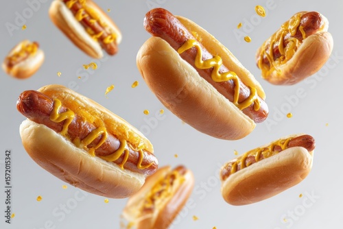 Hotdogs floating in the air