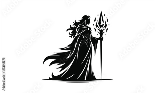 Mystical sorceress figure in dark silhouette