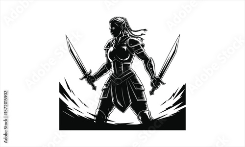Dynamic warrior figure in action silhouette