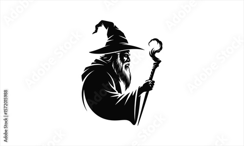 Mystical wizard casting spell silhouette