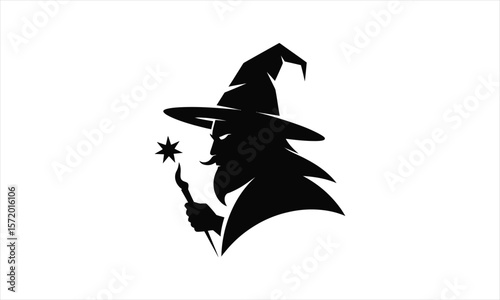 Mystical wizard casting spell silhouette